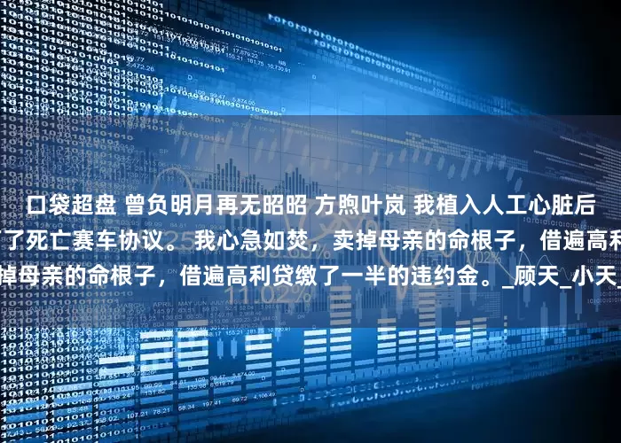 口袋超盘 曾负明月再无昭昭 方煦叶岚 我植入人工心脏后，老婆喜极而泣，却转头签下了死亡赛车协议。 我心急如焚，卖掉母亲的命根子，借遍高利贷缴了一半的违约金。_顾天_小天_车神